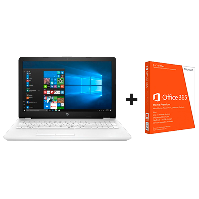 Kit de Laptop HP 15-bs020la - i7-7500U - 8GB Ram - HDD 1TB - No DVD - 15.6" - W 10 Home - Gráficos Radeon 2GB + Office 365 Hogar 1 Año