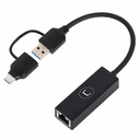 Adaptador 2 en 1 USB a Ethernet Unno Tekno AD3007BK Macho-Hembra Negro